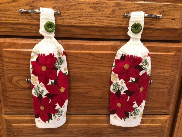 Christmas Hanging Towels - Poinsettia - Choose a Matching Set of 2 - Or Buy All 4 Sets and Save!