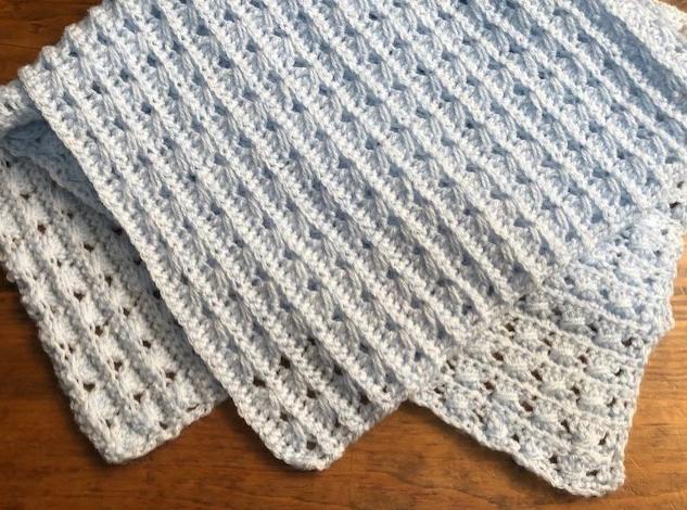 Baby Blanket - Hand Crocheted - Light Blue