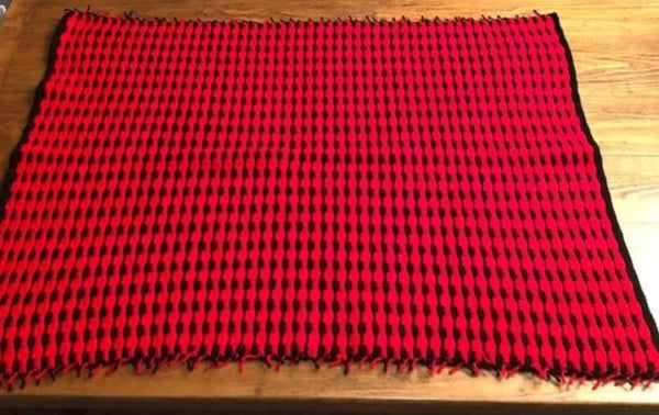 Lap Blanket - Hand Crocheted - Red and Black Stripes