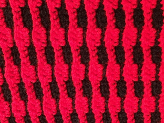 Lap Blanket - Hand Crocheted - Red and Black Stripes