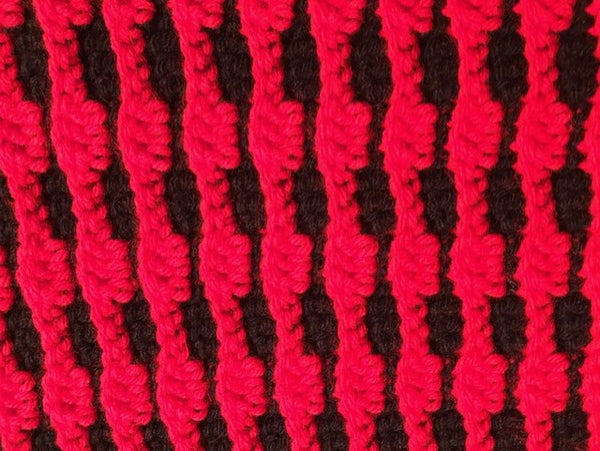 Lap Blanket - Hand Crocheted - Red and Black Stripes