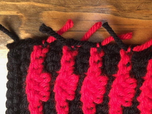 Lap Blanket - Hand Crocheted - Red and Black Stripes