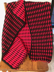 Lap Blanket - Hand Crocheted - Red and Black Stripes