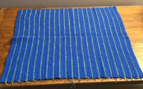 Lap Blanket - Hand Crocheted - Blue with Green/Blue Stripes