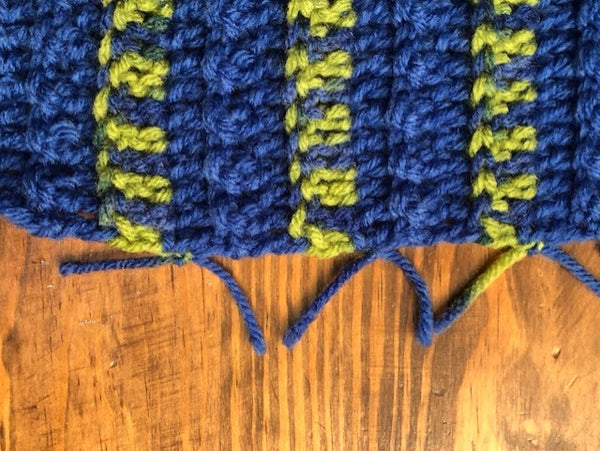 Lap Blanket - Hand Crocheted - Blue with Green/Blue Stripes