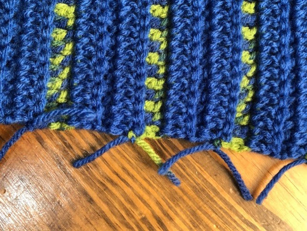 Lap Blanket - Hand Crocheted - Blue with Green/Blue Stripes