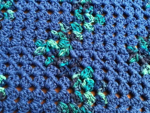 Lap Blanket - Hand Crocheted - Blue with Blue, Teal, Navy Chevron Stripe