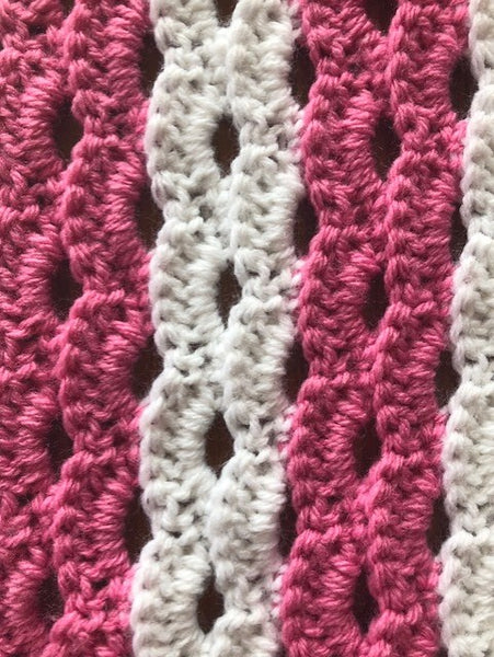 Baby Blanket - Hand Crocheted - Pink and White Stripes