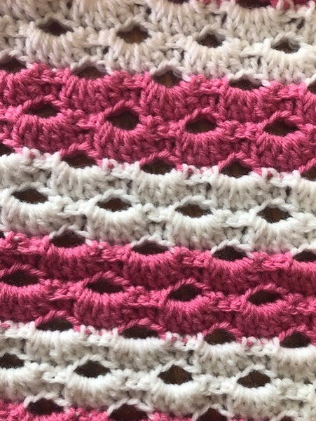 Baby Blanket - Hand Crocheted - Pink and White Stripes