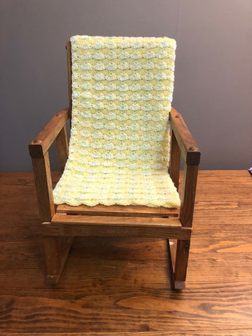 Baby Blanket - Hand Crocheted - Yellow with Blue and White