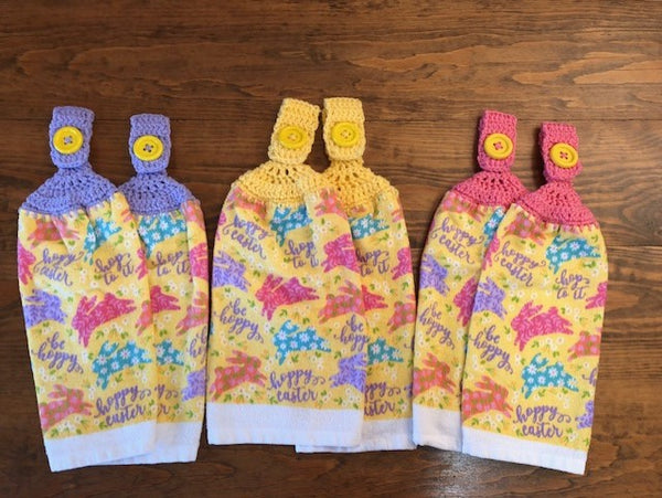 Hand Crocheted Hanging Towels - Easter Theme - Bunnies and Phrases - Choose a Set of 2 or All Three Sets and Save!