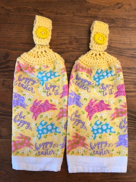 Hand Crocheted Hanging Towels - Easter Theme - Bunnies and Phrases - Choose a Set of 2 or All Three Sets and Save!