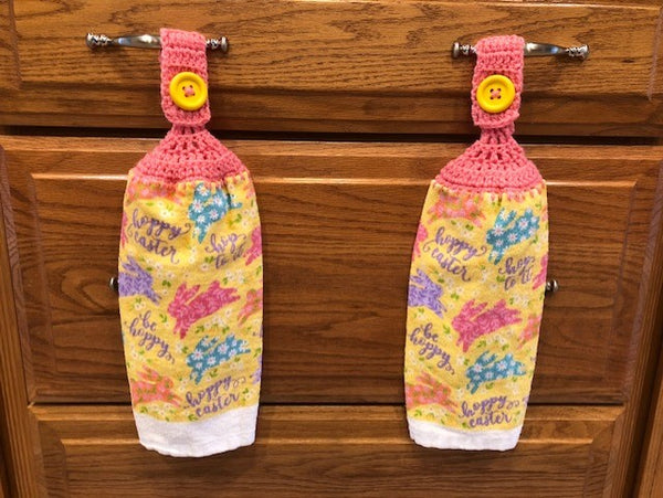 Hand Crocheted Hanging Towels - Easter Theme - Bunnies and Phrases - Choose a Set of 2 or All Three Sets and Save!