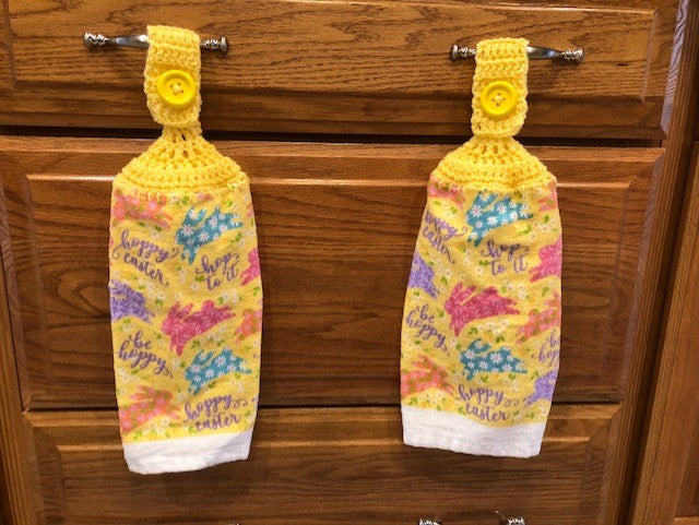 Hand Crocheted Hanging Towels - Easter Theme - Bunnies and Phrases - Choose a Set of 2 or All Three Sets and Save!