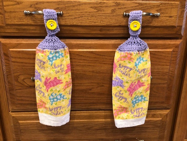 Hand Crocheted Hanging Towels - Easter Theme - Bunnies and Phrases - Choose a Set of 2 or All Three Sets and Save!