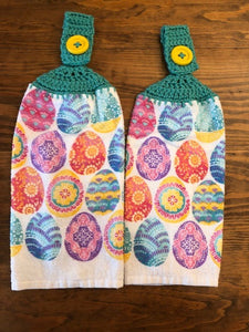 Hand Crocheted Hanging Towels - Easter Theme - Decorated Easter Eggs - Choose a Set of 2 or All Three Sets and Save!