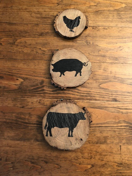 Rustic Wood Slab Signs - Farmhouse Inspired - Cow, Pig, Chicken