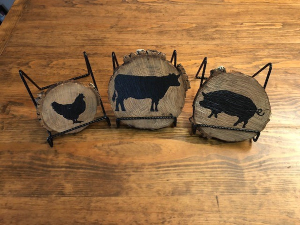 Rustic Wood Slab Signs - Farmhouse Inspired - Cow, Pig, Chicken