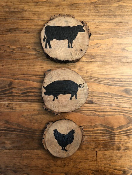 Rustic Wood Slab Signs - Farmhouse Inspired - Cow, Pig, Chicken