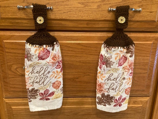 Hanging Towels - "Hello Fall" with Leaves - Set of 2