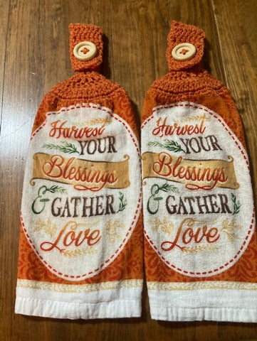 Fall/Thanksgiving Hanging Towels - "Harvest Your Blessings & Gather Love" - Set of 2