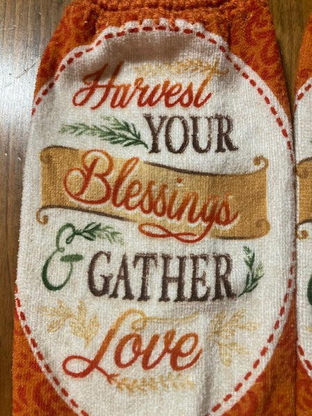 Fall/Thanksgiving Hanging Towels - "Harvest Your Blessings & Gather Love" - Set of 2