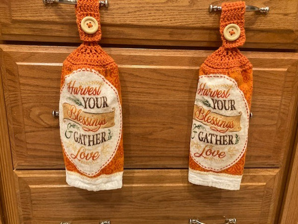 Fall/Thanksgiving Hanging Towels - "Harvest Your Blessings & Gather Love" - Set of 2