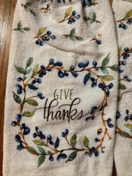 Fall/Thanksgiving Hanging Towels - "Give Thanks" - Set of 2