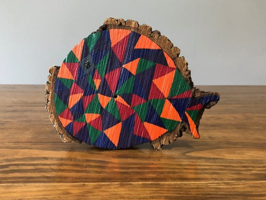Rustic Wood Slab Sign – Geometric Fish Design