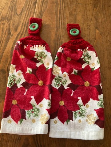 Christmas Hanging Towels - Poinsettia - Choose a Matching Set of 2 - Or Buy All 4 Sets and Save!