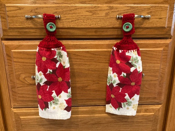 Christmas Hanging Towels - Poinsettia - Choose a Matching Set of 2 - Or Buy All 4 Sets and Save!