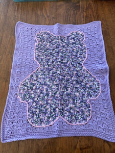 Specialty Blanket - Hand Crocheted - Purple - Bear Outline