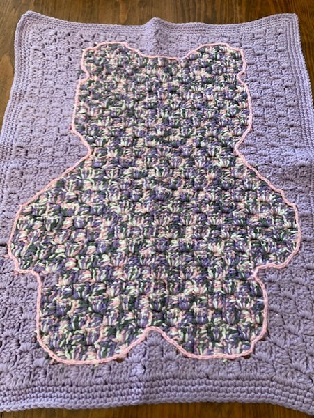 Specialty Blanket - Hand Crocheted - Purple - Bear Outline