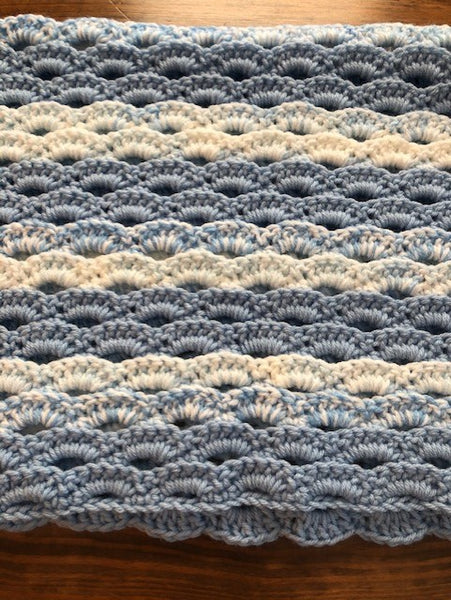 Baby Blanket - Hand Crocheted - Blue and White Striped