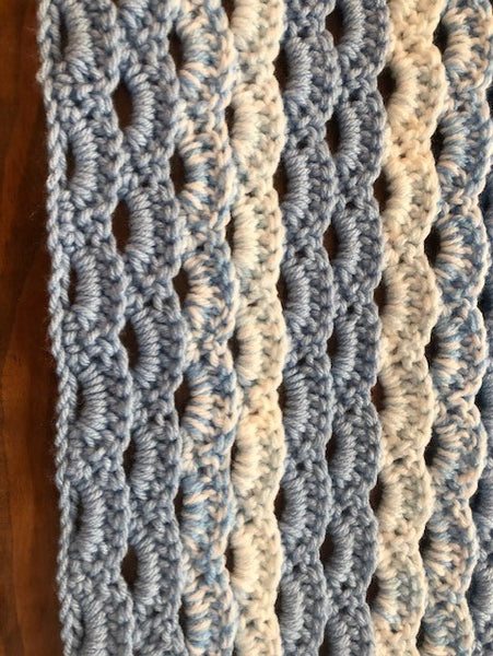 Baby Blanket - Hand Crocheted - Blue and White Striped