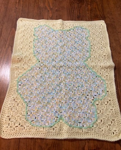 Specialty Blanket - Hand Crocheted - Yellow/Green - Bear Outline