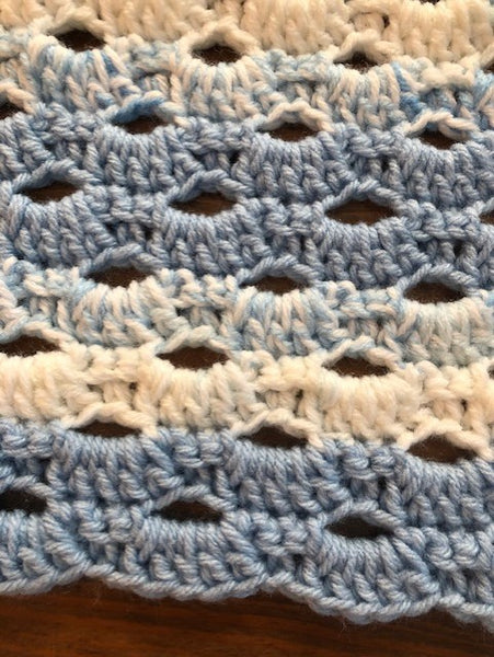 Baby Blanket - Hand Crocheted - Blue and White Striped