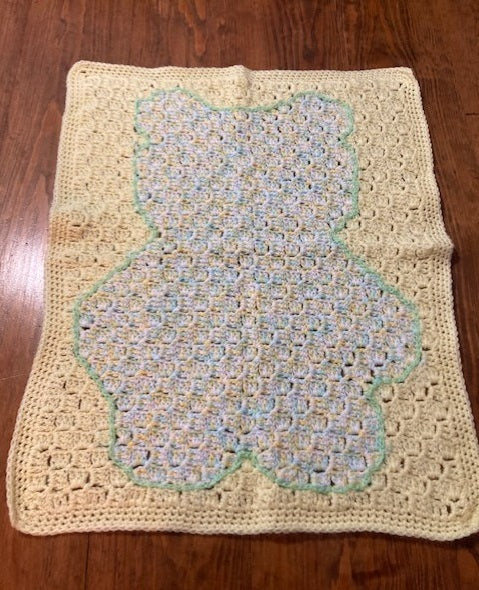 Specialty Blanket - Hand Crocheted - Yellow/Green - Bear Outline