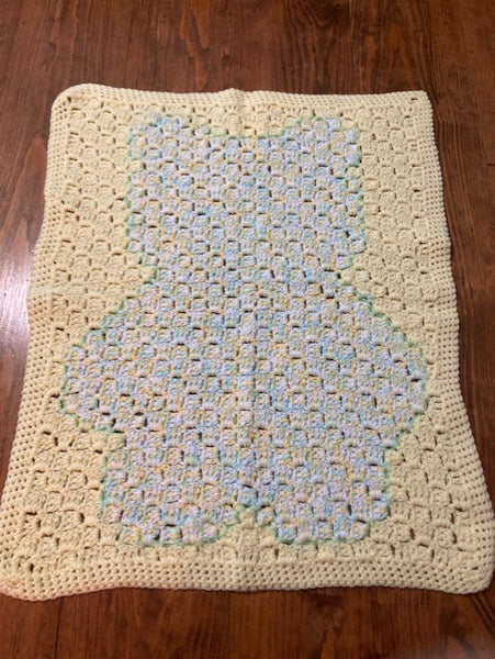 Specialty Blanket - Hand Crocheted - Yellow/Green - Bear Outline