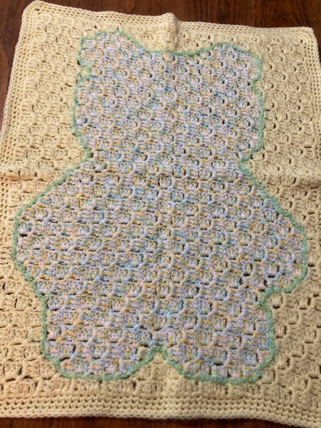 Specialty Blanket - Hand Crocheted - Yellow/Green - Bear Outline