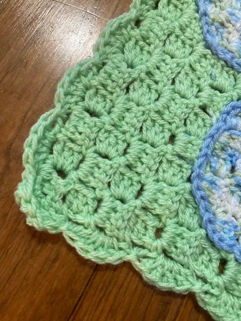 Specialty Blanket - Hand Crocheted - Green/Blue - Bear Outline