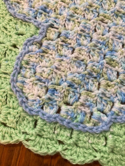 Specialty Blanket - Hand Crocheted - Green/Blue - Bear Outline