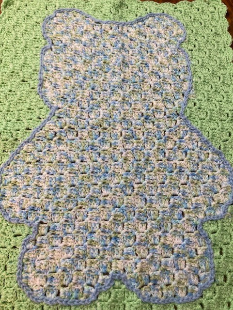 Specialty Blanket - Hand Crocheted - Green/Blue - Bear Outline