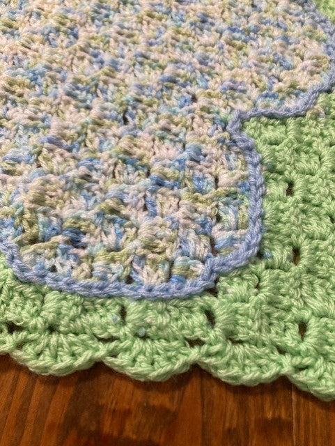 Specialty Blanket - Hand Crocheted - Green/Blue - Bear Outline