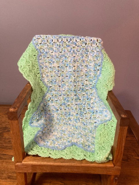 Specialty Blanket - Hand Crocheted - Green/Blue - Bear Outline