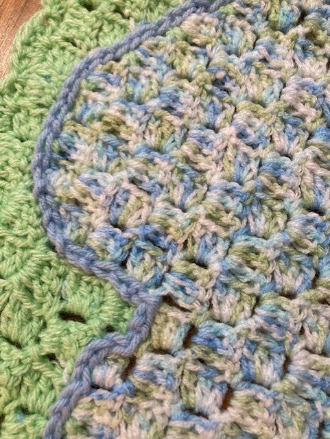 Specialty Blanket - Hand Crocheted - Green/Blue - Bear Outline