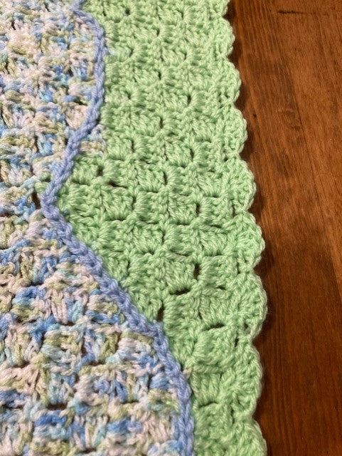 Specialty Blanket - Hand Crocheted - Green/Blue - Bear Outline