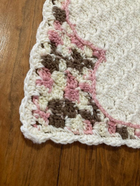 Specialty Blanket - Hand Crocheted - Pink/Brown/Cream - Bear Outline in Cream