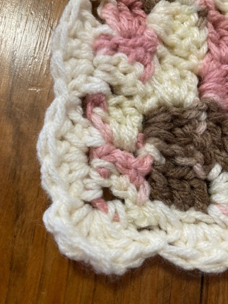 Specialty Blanket - Hand Crocheted - Pink/Brown/Cream - Bear Outline in Cream