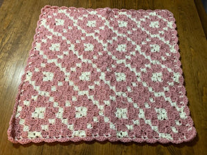 Baby Blanket Hand Crocheted Rose Pink White Diamond